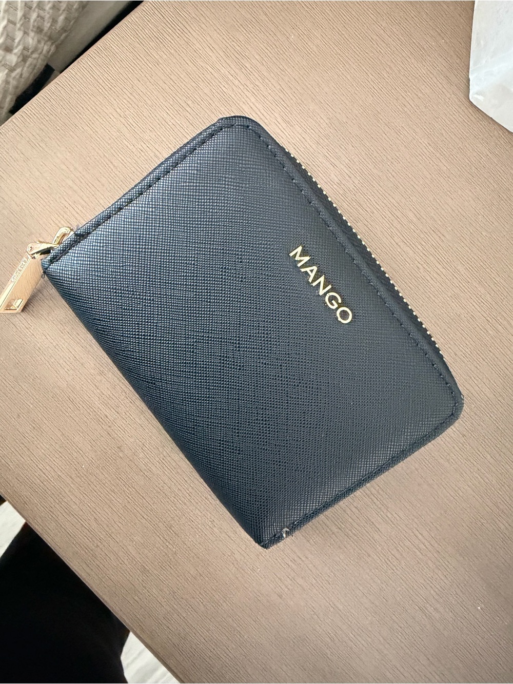 Mango Black Textured Zip Card Wallet with Gold Logo